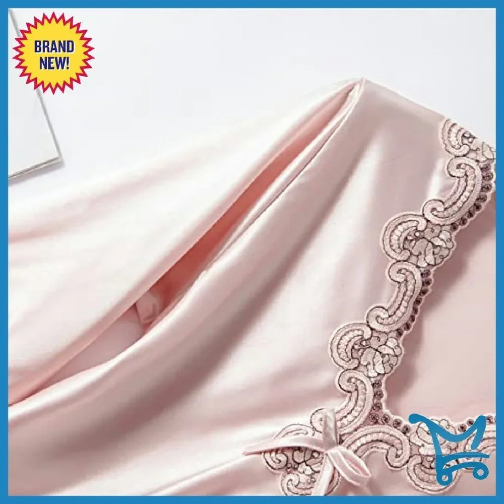 Women's Satin Pajama Set 3/4 Sleeve V-Neck Ruffle Sleepwear